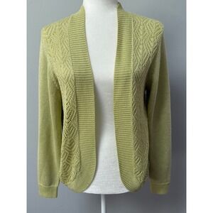 Versailles Womens Metallic Knit Open Front Cardigan Sweater Sparkly Green Size M